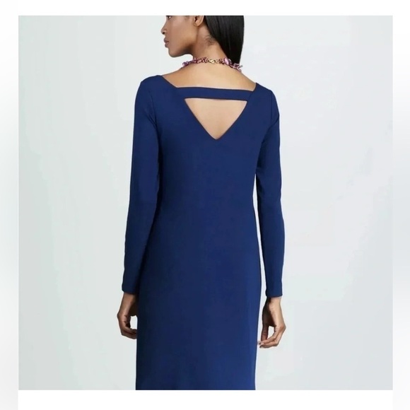 Eileen Fisher Deep Blue Ballet Neck Keyhole Length Long Sleeve Dress Size Medium - Picture 6 of 8